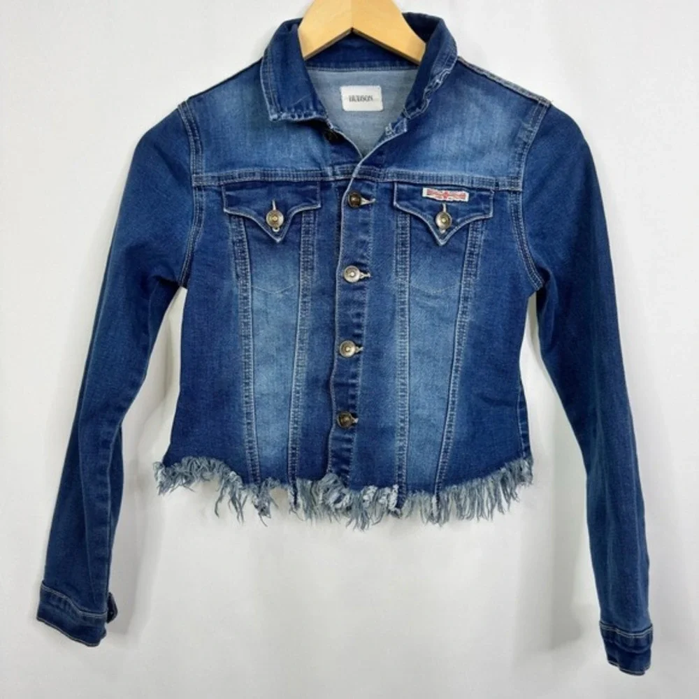 Hudson Kids Girls Medium Blue Denim Jacket Cropped Frayed‎ Hem Size M
